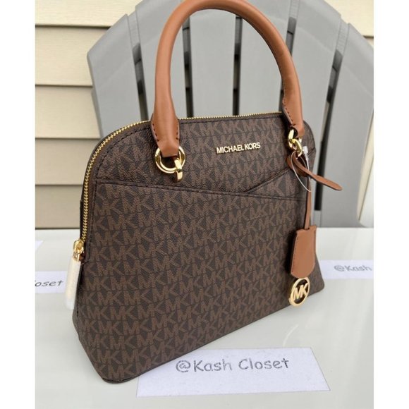 Michael Kors MK Jet Set Medium Logo Dome Satchel Handbag | Purse | Bag - Brown - Picture 2 of 12